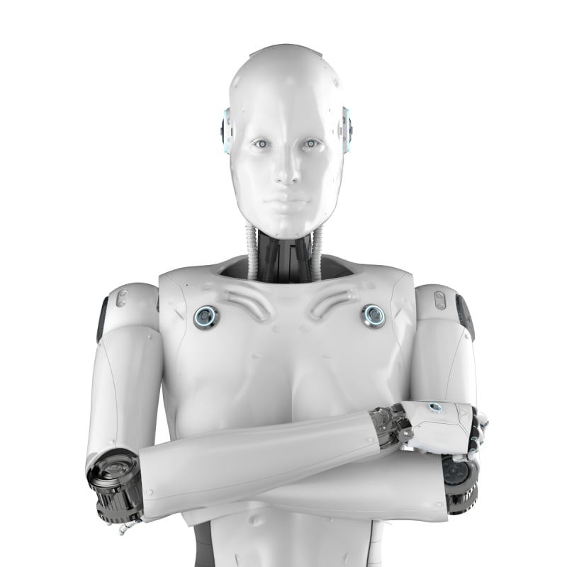 电子人,女性,双臂交叉,自动的,计算机,背景分离,一致,技术,女人,人工智能预览效果