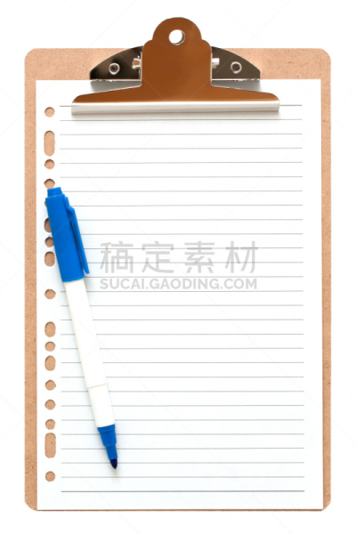 空白的,笔记本,背景分离,写字板,分离着色,任务清单,金属夹,格记录纸,装订夹,垂直画幅