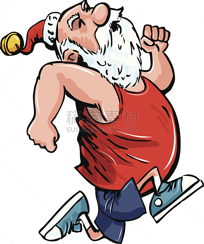 慢跑,白色,圣诞老公,分离着色,动画片,圣诞老人,人,白人,有氧运动法