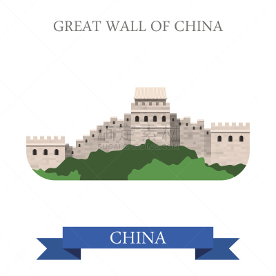 长城,亚洲,平坦的,矢量,绘画插图,旅行者,卡通,城市,旅行