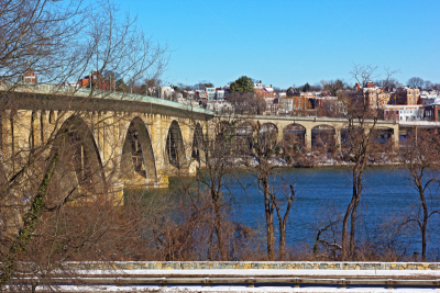 冬天,乔治敦,key bridge,郊区,风景,水,波托马克河,水平画幅,雪,早晨