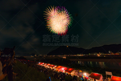 焰火,金华山,长良川,岐阜县,放焰火,天空,水平画幅,夜晚,无人,日本