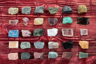 木制,桌子,古老的,岩石,绿色微斜长石,蓝铜矿,展示盒,天然磁石,标本架,黄铁矿