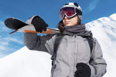 雪,山,滑雪运动,女孩,在上面,思诺山,滑雪夹克,滑雪服,青少年,留白