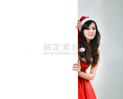 白色,女人,拿着,圣诞老公,美,圣诞帽,留白,水平画幅