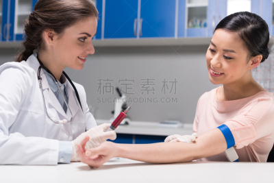 实验室,青年人,病人,医生,压脉器,健康,身体检查,白人,仅成年人,仅一个青年女人