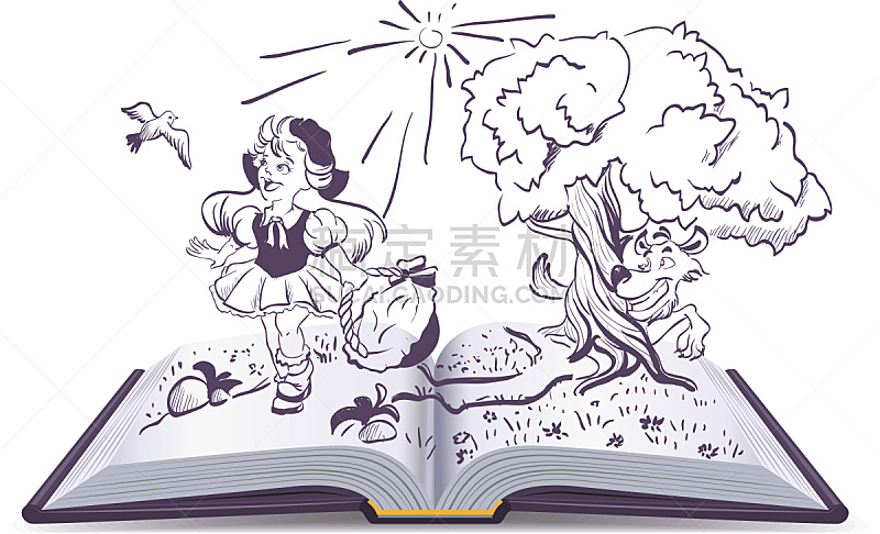 灰狼,图画书,小红帽,可爱的,篮子,灰色,儿童教育,斗篷,图书馆,狗