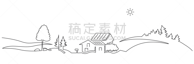 绘画插图,矢量,连续性,分界线,地形,一只动物,汽车,环境,细的,农场