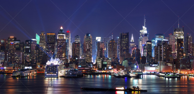 纽约,城市天际线,曼哈顿,水平画幅,夜晚,无人,海港,户外,都市风景,现代