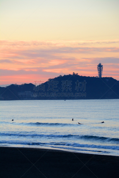 海滩,黎明,垂直画幅,无人,日本,江之岛,户外,藤泽市,神奈川县,摄影