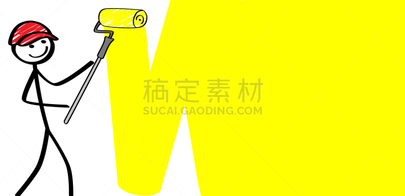男人,小的,车体,滚刷,留白,水平画幅,绘画插图,卡通,画笔,白色