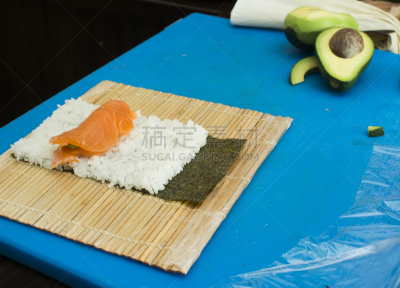 寿司,芥末酱,绿芥末酱,水平画幅,生食,膳食,海产,特写,商业厨房,寿司卷