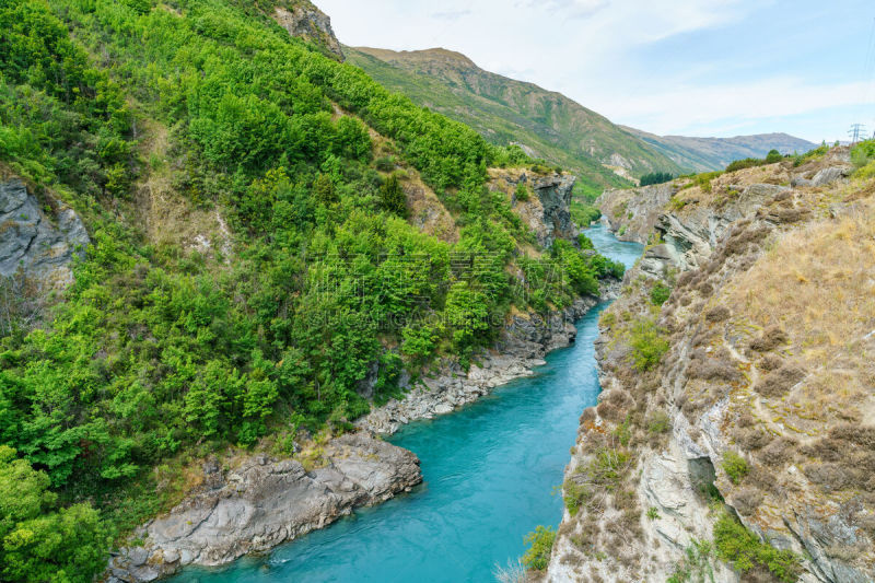 卡瓦劳河,奥塔哥地区,新西兰,陡峭,一只动物,海岸线,峡谷,深的,云景,云