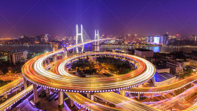 南浦大桥,横越,黄浦江,上海,自然美,夜晚,汽车,交通,黄昏,公路