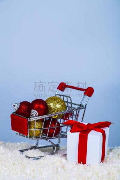 球,购物车,垂直画幅,贺卡,留白,新的,雪,无人,圣诞树