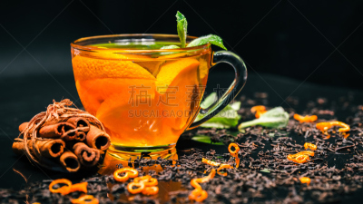 茶,橙子,薄荷,欧洲鼠李木,薄荷茶,果皮,肉桂,芳香的,配方,水平画幅