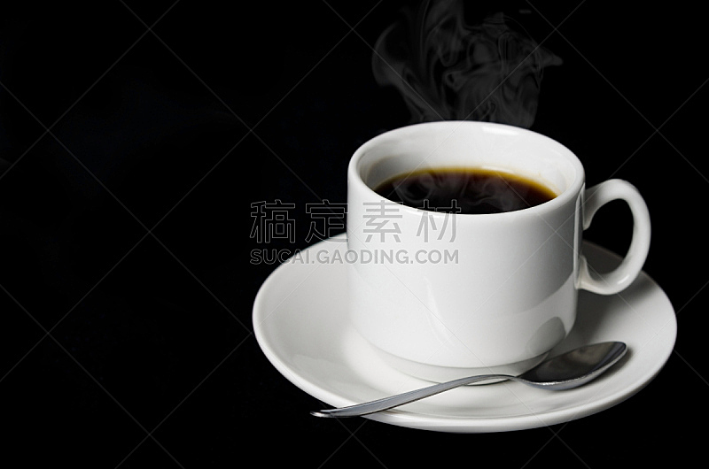 咖啡杯,黑色背景,特写,早餐,芳香的,水平画幅,无人,茶碟,浓咖啡,背景分离