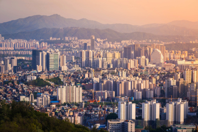 首尔,韩国,城市,江南区,水平画幅,山,无人,户外,都市风景,商业金融和工业