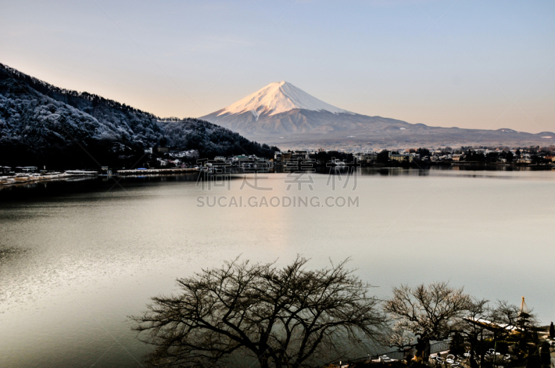 富士山,早晨,湖,河口湖,富士河口湖,水,天空,美,里山,水平画幅