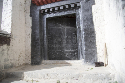 流浪动物,门,猫,寺庙,前面,青藏高原,阴影,晴朗,早晨,水平画幅