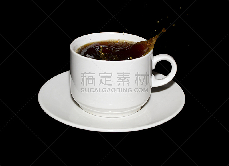 咖啡杯,方糖,餐具,水,水平画幅,背景分离,饮料,咖啡,黑色,黑色背景