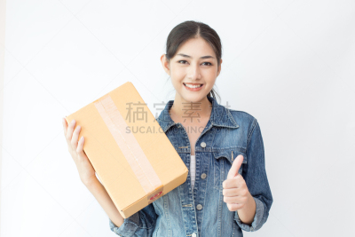 女人,青年人,分离着色,白色背景,盒子,拿着,亚洲,留白,半身像