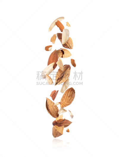杏仁,破碎的,分离着色,白色背景,清新,风,食品,裂片,坏掉的,成分