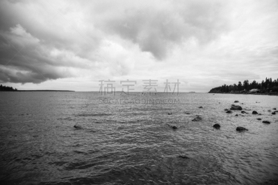 海洋,黑白图片,水,天空,群岛,水平画幅,无人,户外,瑞属拉普兰,波浪