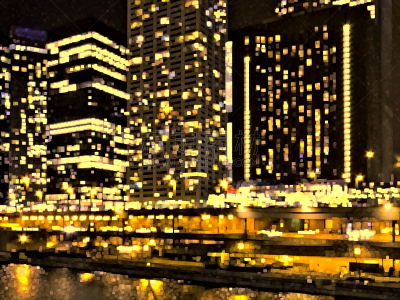 夜晚,河流,抽象,城市,威克德瑞福,伊利诺斯州,水,水平画幅,无人,绘画插图