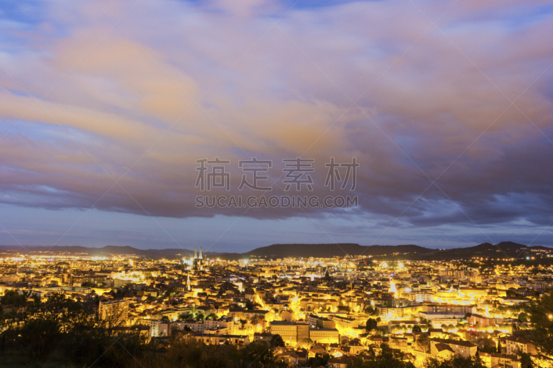 法国,克莱蒙费朗,天空,水平画幅,山,无人,曙暮光,户外,都市风景