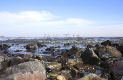 海岸线,沙砾,科洛尼亚德尔萨克拉门托,南美,天空,水平画幅,无人,乌拉圭,蓝色,大西洋