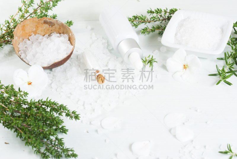盐,香旱芹菜,留白,spa美容,乡村风格,明亮,白色,瓶子,芳香疗法,碗