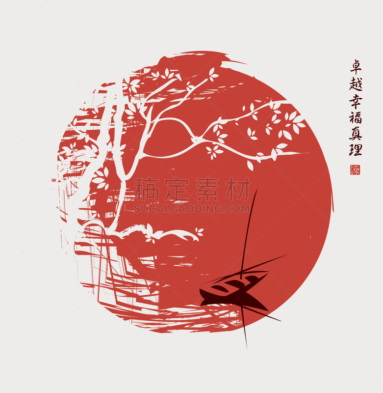 中国,地形,日语,日文,水彩画颜料,樱桃,河流,水灾,东,樱花