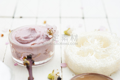 梳妆用品,桃树,留白,水平画幅,无人,spa美容,乡村风格,化妆用品,肥皂,明亮