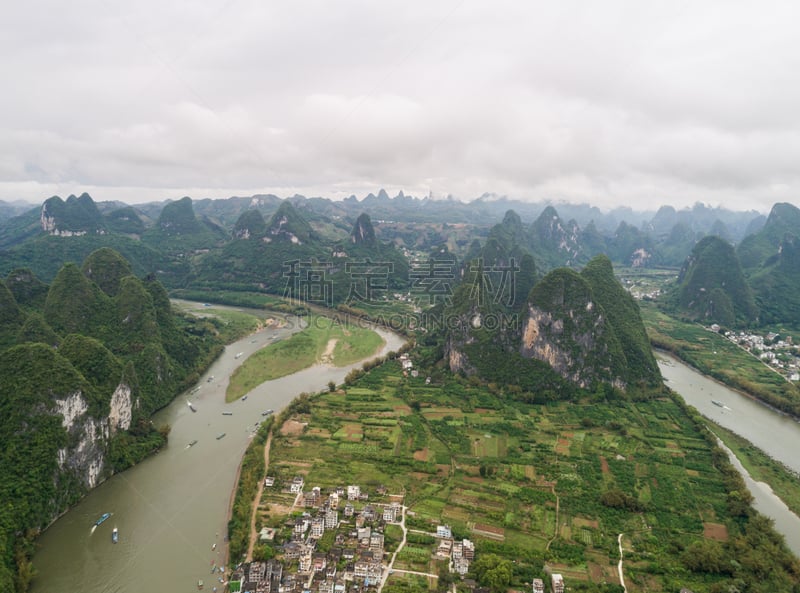 云景,山,农场,航拍视角,在上面,阳朔县,桂林山水,兴平,阳朔,桂林