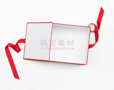 厚斜纹绸,开着的,缎带,红色,包装纸,空箱子,绛车轴草,礼物,盒子,留白