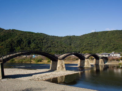 岩国,广岛县,日本,桥,水,公园,水平画幅,夜晚,曙暮光,旅行者