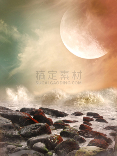 地形,幻想,垂直画幅,天空,艺术,无人,月亮,户外,云景,超自然