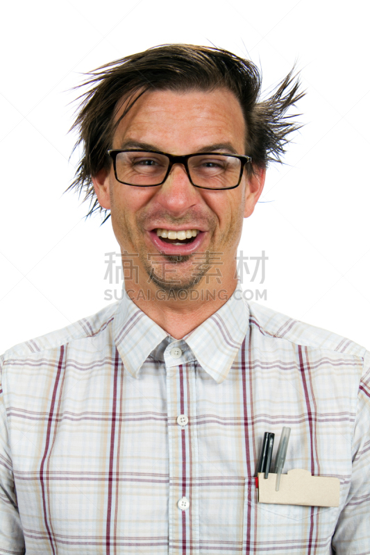 幸福,书呆子,笔夹子,粗心的,垂直画幅,注视镜头,男性,仅男人,仅成年人,眼镜