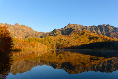 秋天,冈谷,池塘,水平画幅,长野县,无人,日本,户外,山,风景