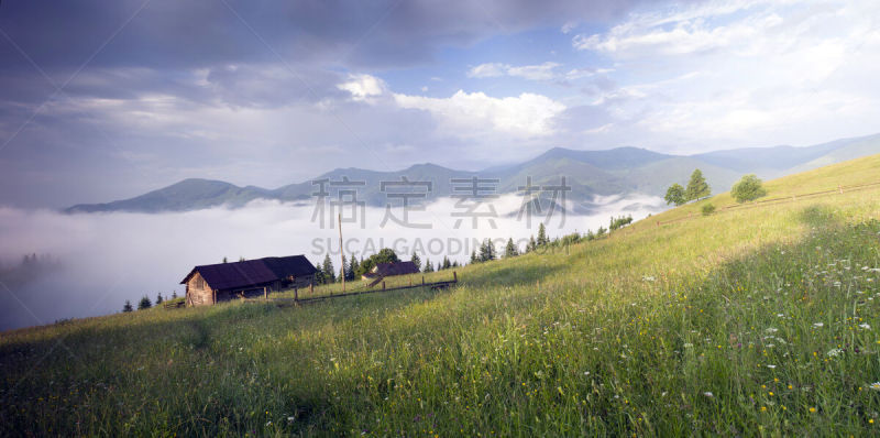 山,卡帕锡安山脉,高原,黄昏,乌克兰,地形,特伦钦,水平画幅,无人,夏天