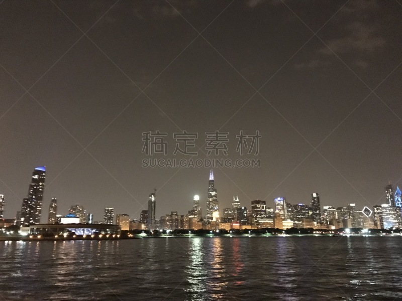 芝加哥市,城市天际线,夜晚,城市生活,伊利诺斯州,暗色,摩天大楼,图像,威利斯大厦,美国