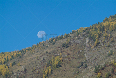 山,在之后,月亮,自然,水平画幅,无人,蓝色,毕底,早晨,户外