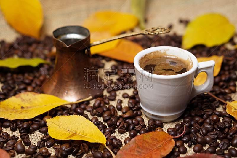 咖啡杯,烤咖啡豆,褐色,芳香的,水平画幅,无人,早晨,饮料,特写,烤的