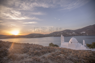 希腊,ios,城镇景观,水平画幅,山,无人,居住区,白色,彩色图片