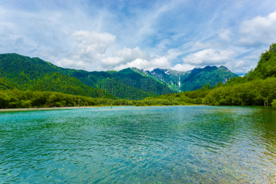 大正池,山,七叶树,梓川,松本,日本阿尔卑斯山脉,长野县,水,留白,里山