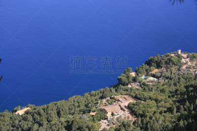 马略卡,海岸线,骑马道,润唇膜,修道院,水平画幅,绿色,地形,无人,蓝色