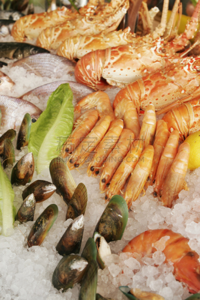 海产,多样,清新,市场,生食,垂直画幅,饮食,食品,图像,龙虾