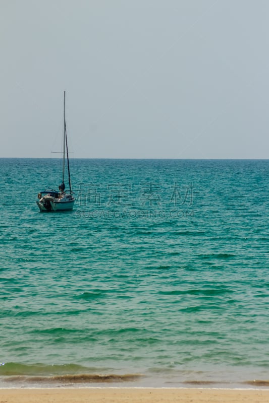 海滩,游艇,海景,有帆船,普吉岛,停泊的,森林,龙骨,看风景,树