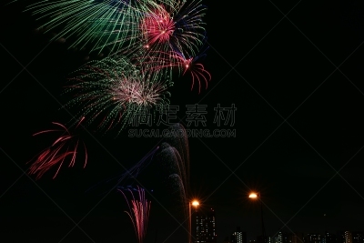 焰火,夜晚,无人,东京,2015年,图像,夏天,水平画幅,日本,河岸